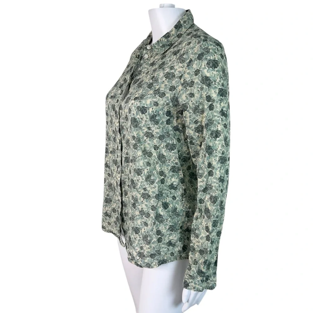 Sezane Green Floral Cotton Blouse Top Size 36 US 4 - Picture 3 of 12